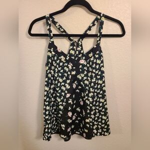 LC Lauren Conrad Black Floral Strappy Tank Top, XS